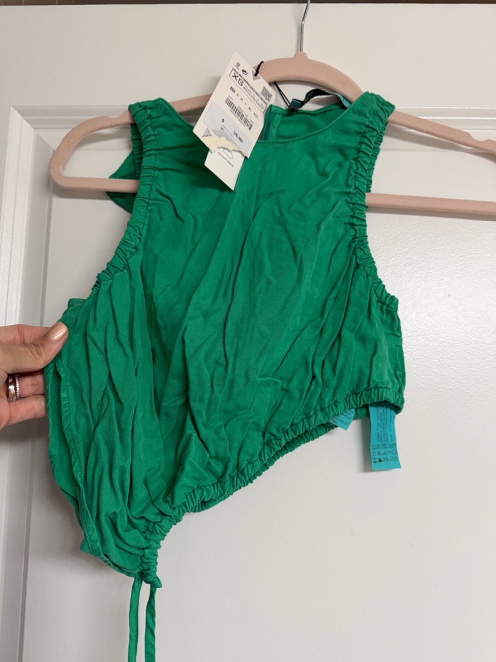 Zara Green Ruched Sleeveless Crop Top